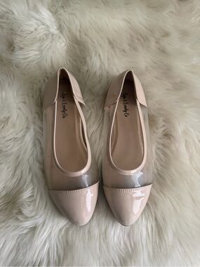 Girls' Blush Pink Pointed Cap-Toe Flats with Clear Panels